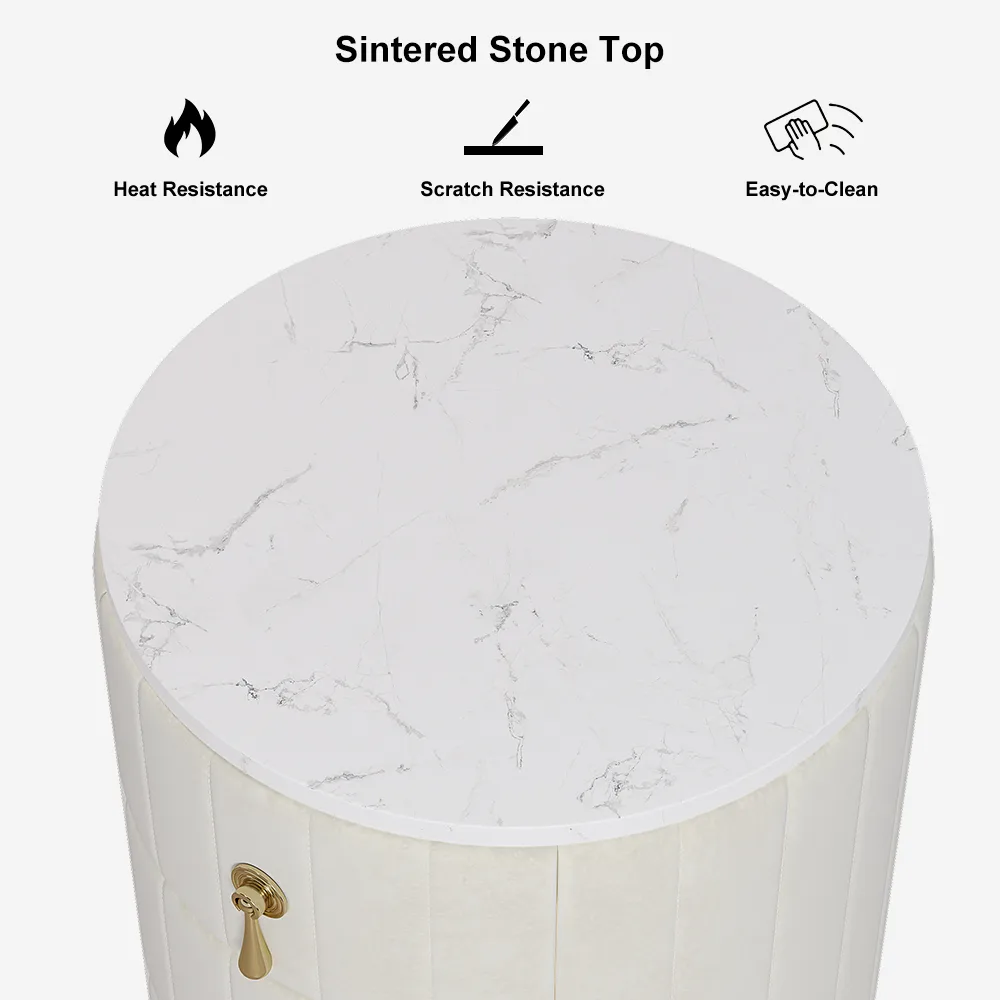 Modern Nightstand Gray Round Nightstand with 3 Drawers Nightstand with Storage — image 26