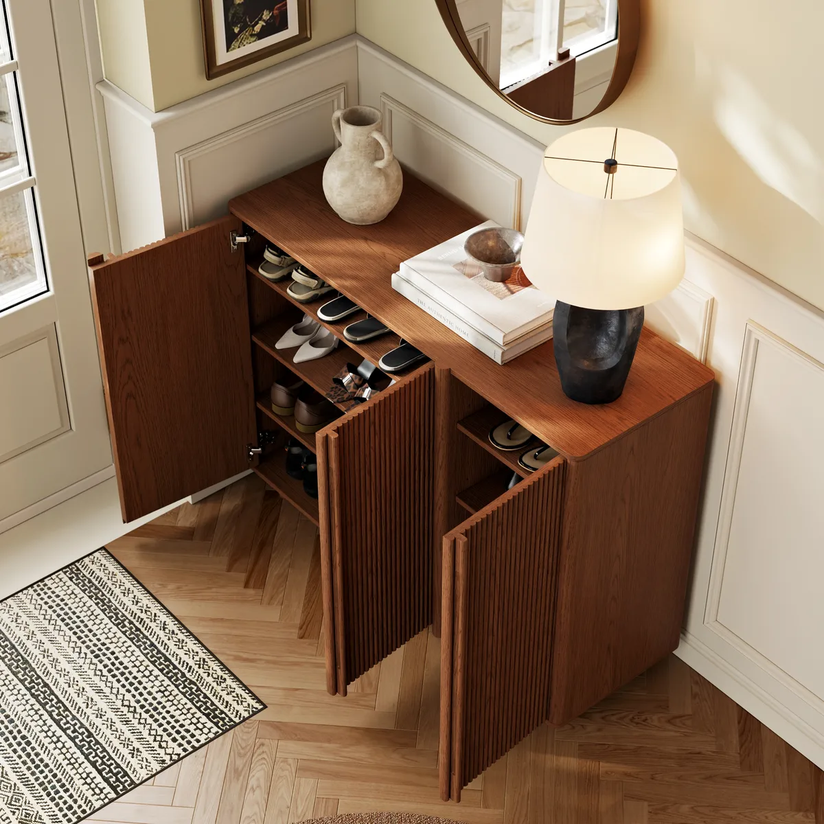 Lineva 48" Ash Wood Veneer Shoe Storage Fluted Entryway Cabinet — image 5