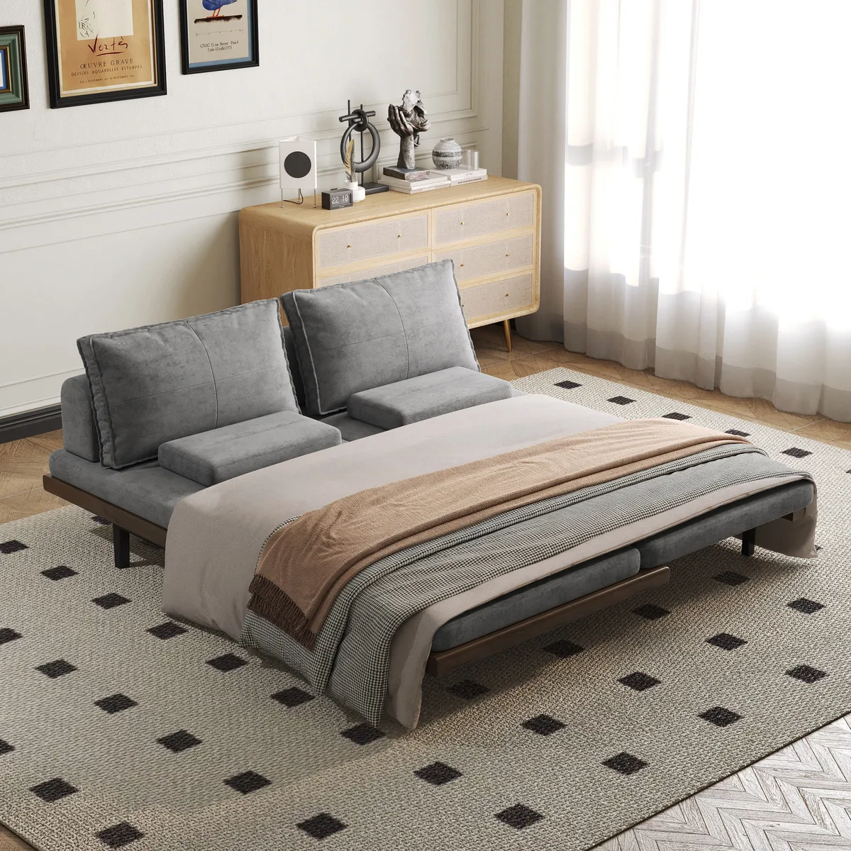 Full Size Daybed Futon Bed Cotton & Linen Convertible Sofa Bed — image 12