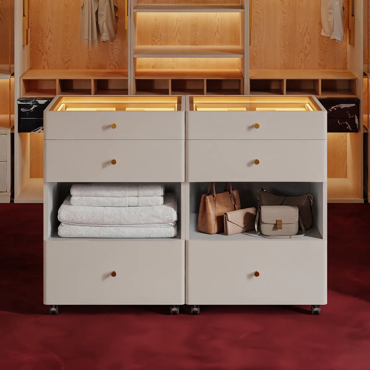 Walk-In Closet Island Jewelry Dresser with Glass Top & Light — image 12