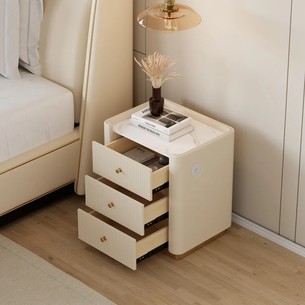 Modern 3-Drawer Nightstand with Sintered Stone Top & — image 3