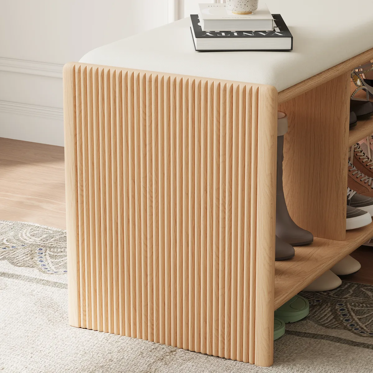 Modern Leather Upholstered Entryway Bench Shoe Storage — image 16