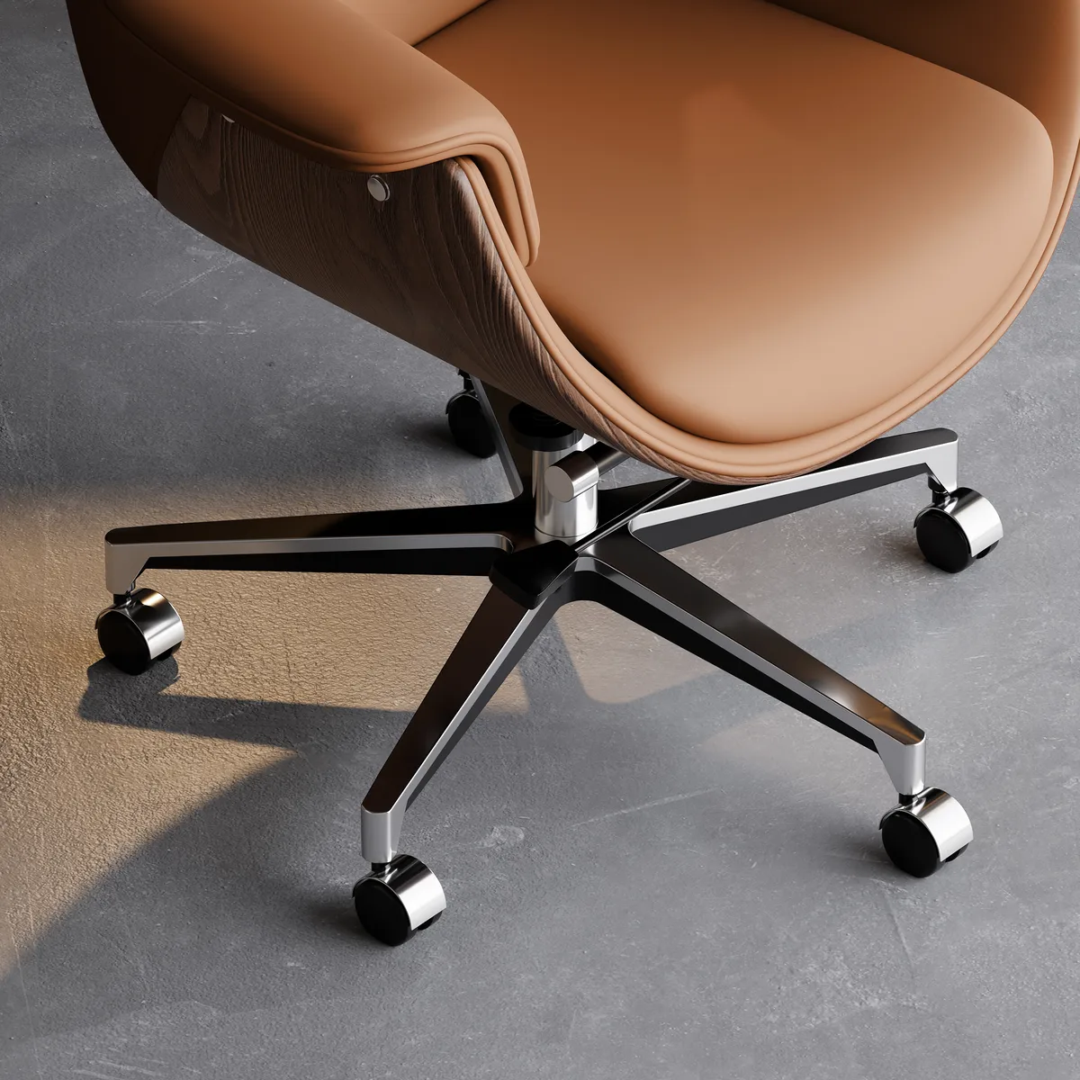 Black Leather Modern Home Office Chair Upholstered High Back Desk Chair Wood Grain Frame — image 20
