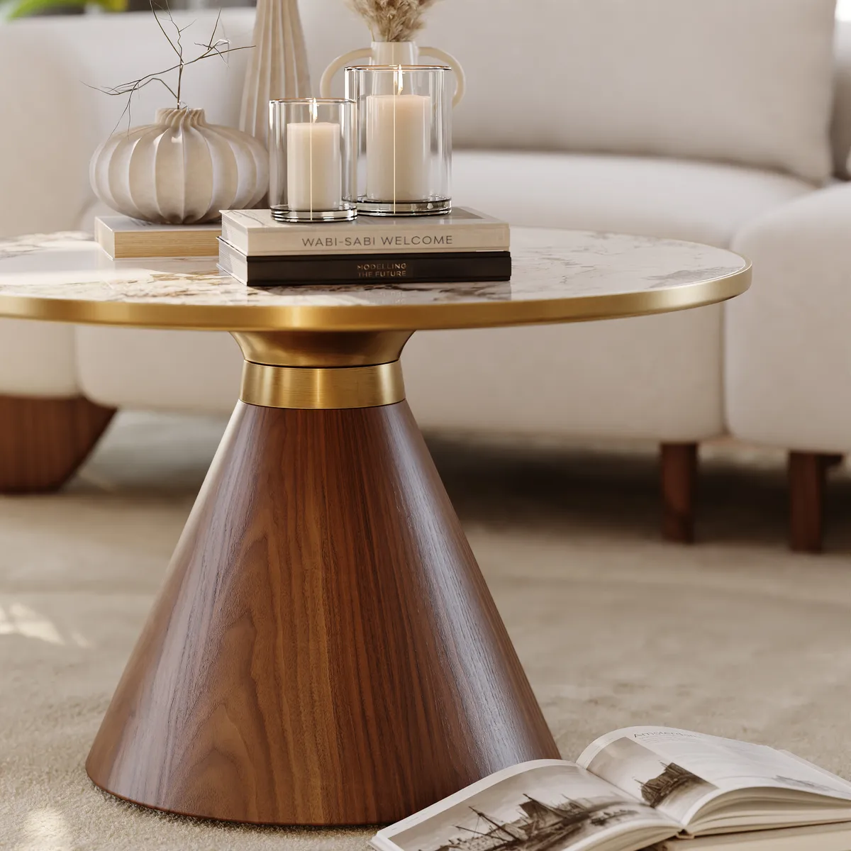 Sintered Stone Round Coffee Table Modern Black Living Room Furniture — image 17
