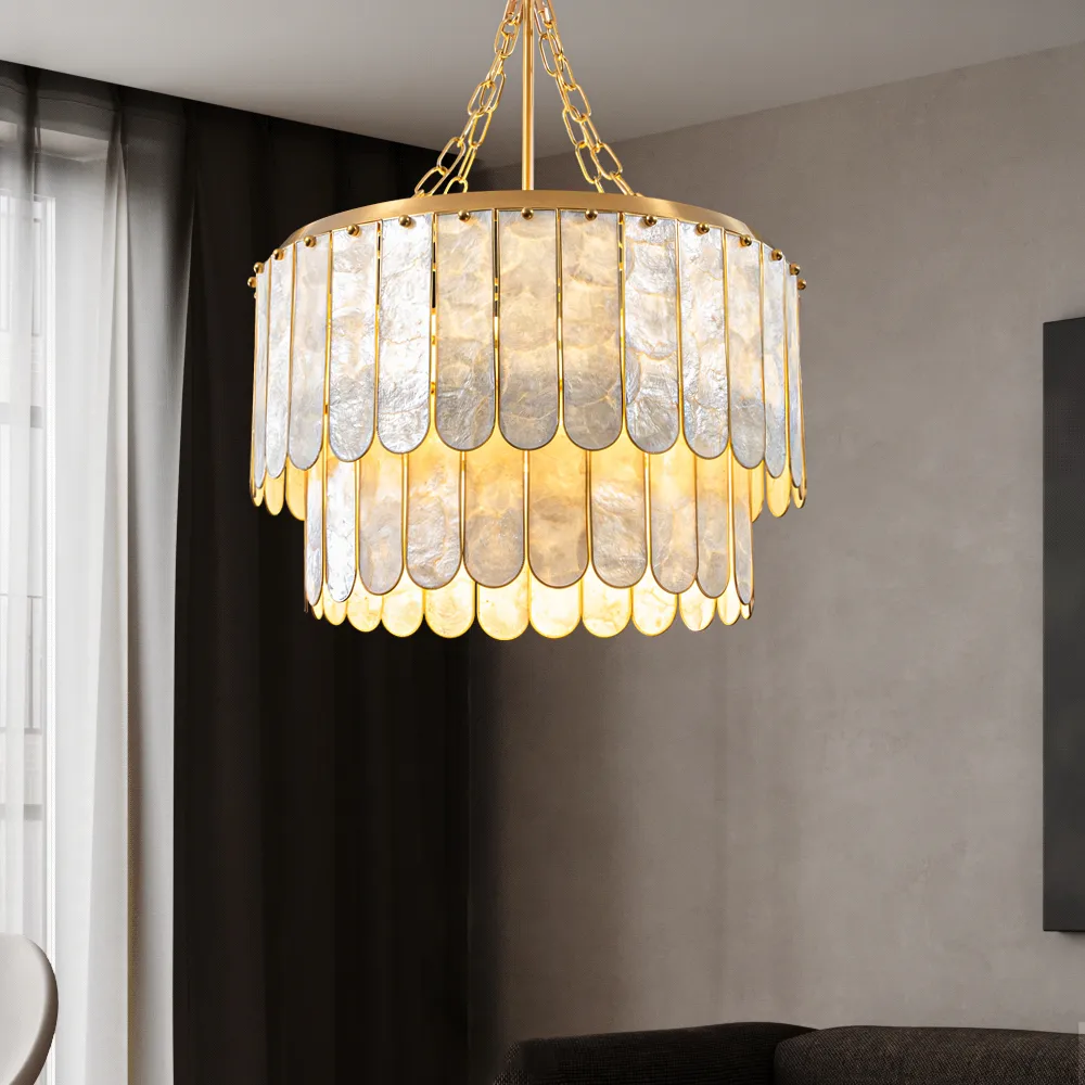 Enseo Coastal 8-Light Capiz Shell 2 Tiered Faceted Chandelier Pendant Light — image 3