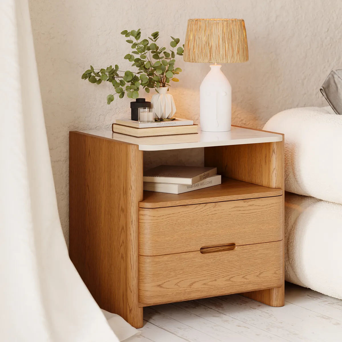 Modern Sintered Stone Top Nightstand with Drawers & — image 2