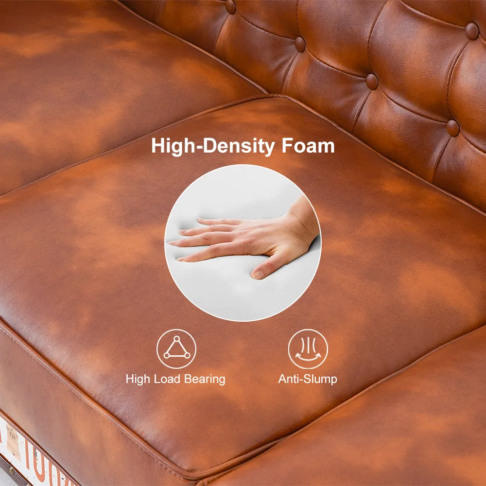 Vintage Industrial Loft 3-Seater Sofa Tufted Brown Faux Leather Upholstered Sofa — image 8