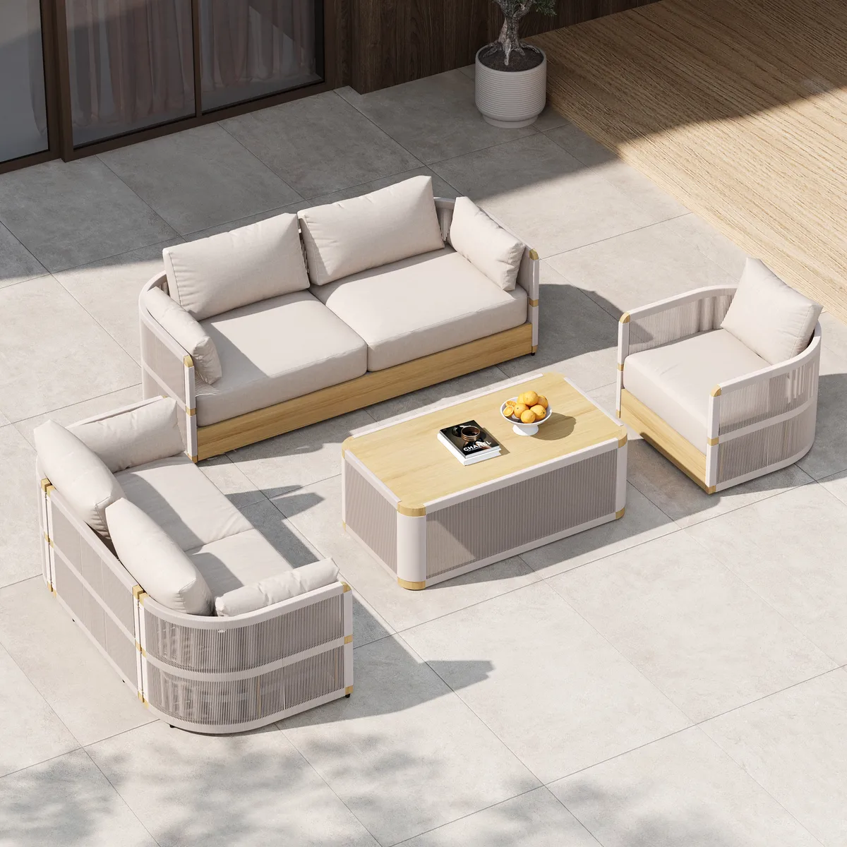 Costra Modern Aluminum & Rope Outdoor Swivel Sofa Set with Coffee Table & Cover — image 22