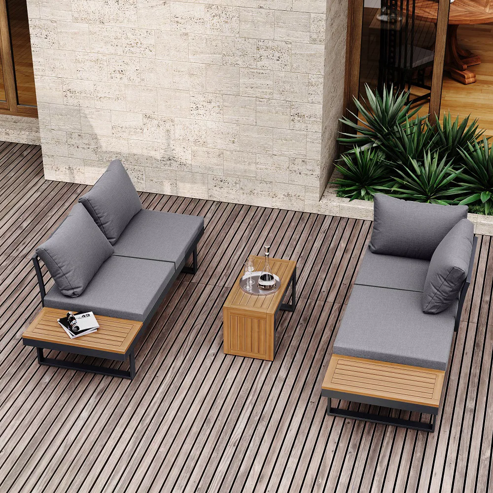 4PCS Modular L-Shaped Outdoor Sectional Sofa Set with Smokeless Fire Pit Table Yard& Garden Furniture for 4 Person in Gray Cushion Included — image 5