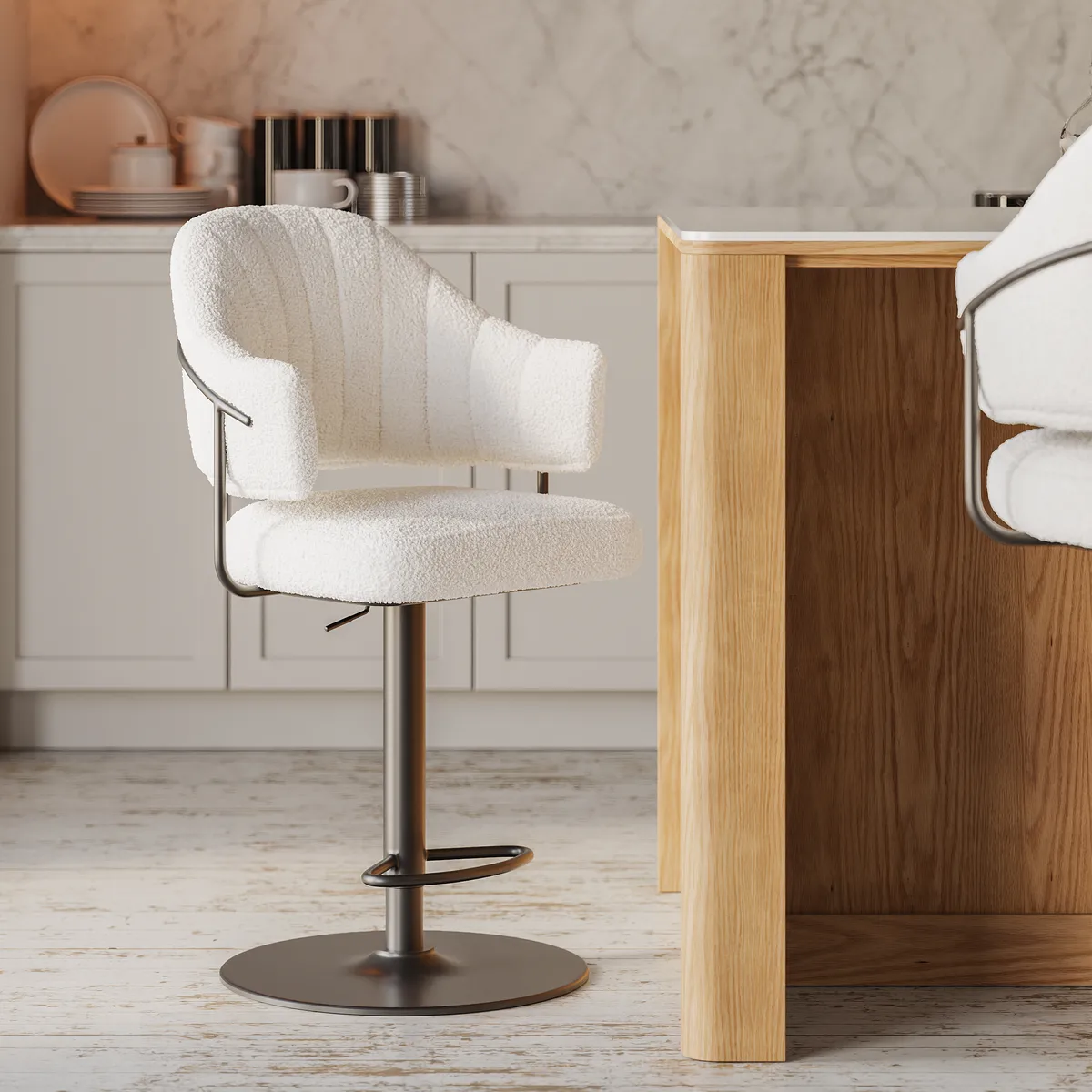 Modern Boucle Adjustable Counter Stool with Swivel Base — image 2