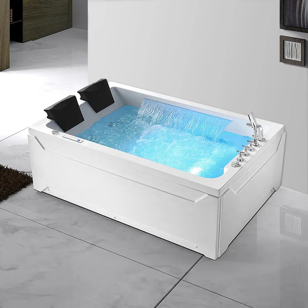 73" Double Whirlpool Bathtub with Thermostat & LED Jetted Massage Hydrotherapy Tub