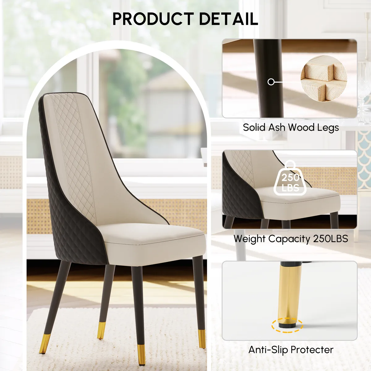 Diamic Black Faux Leather Dining Chairs with Upholstered — image 8