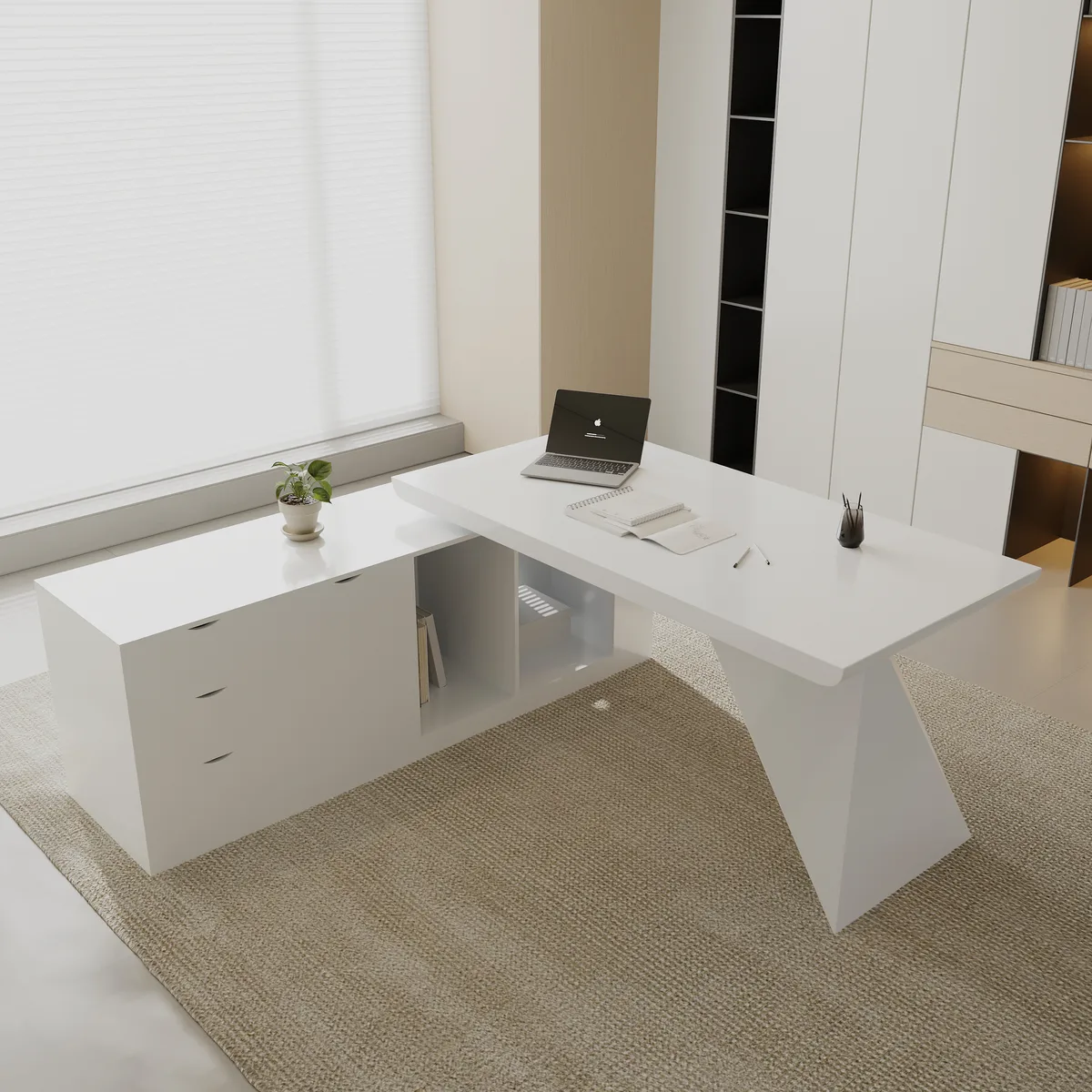Modern White L-Shape Executive Left Hand Desk & Office Chair Set (70.9'') — image 13