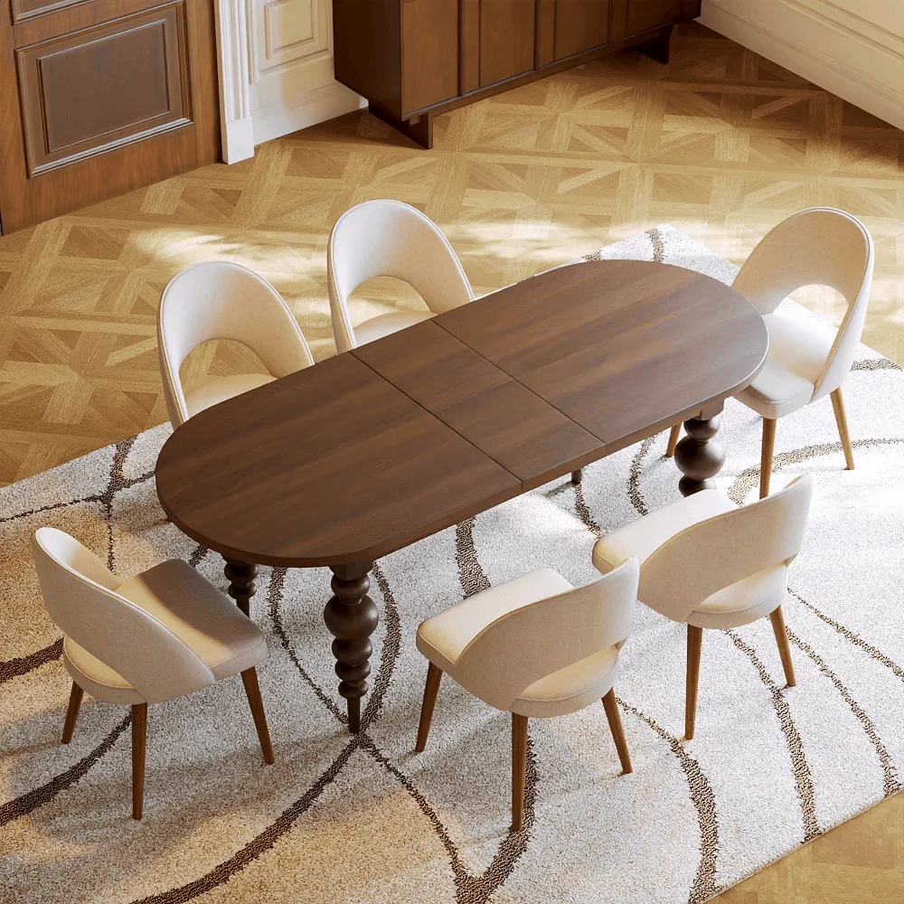 67"-79" Mid-Century Dining Table Oval Extendable Walnut Table for 4-8 Person with Turned Legs — image 16