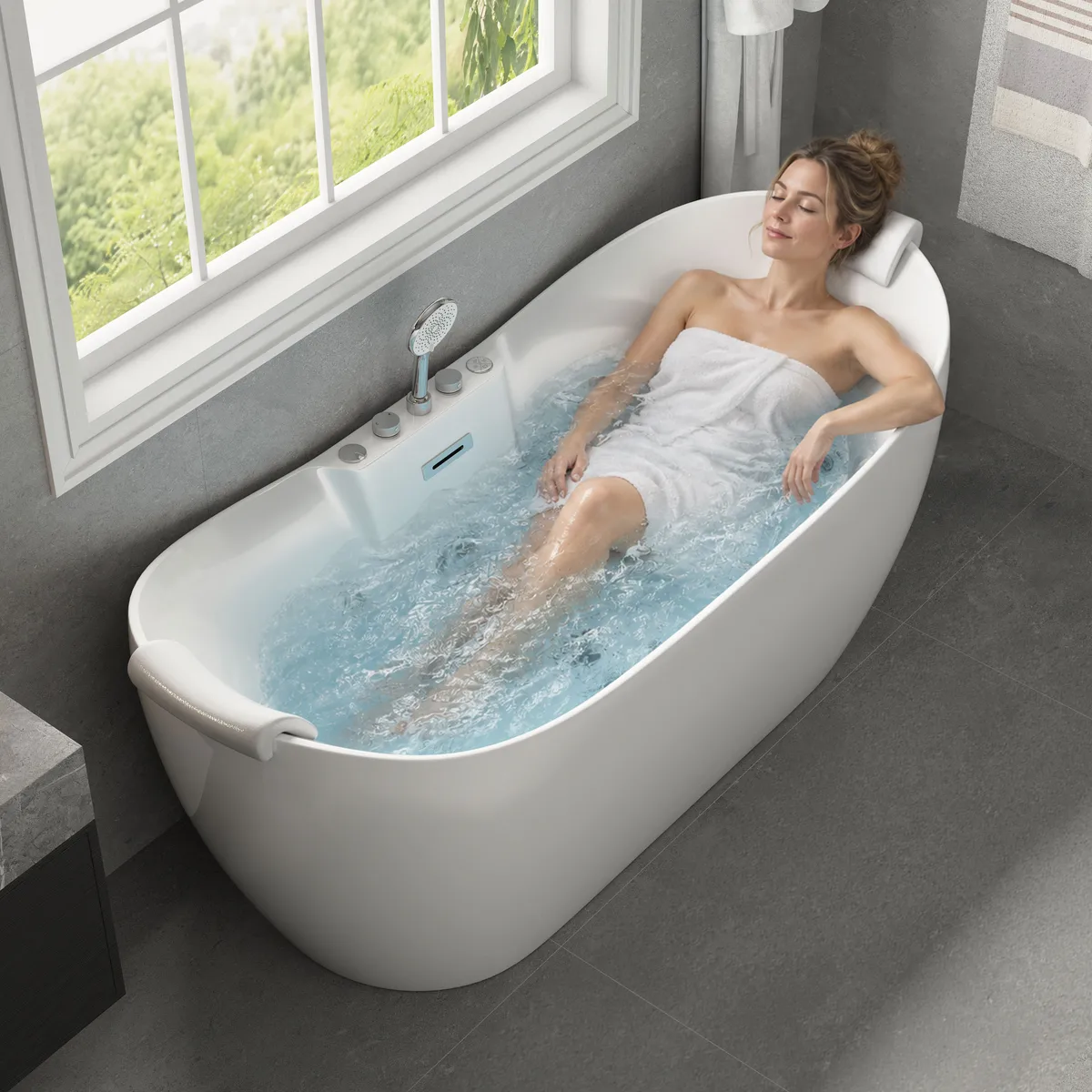 71" Whirlpool Bathtub with 8 Massage Jets, 8 LED Air Jets & Thermostatic Control — image 2