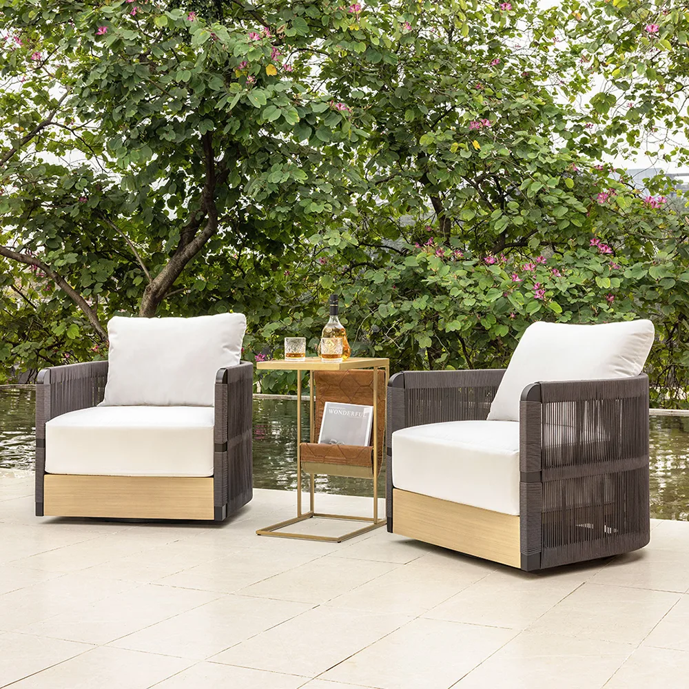 Costra Outdoor Aluminum & Rope Weave Swivel Lounge Chair — image 6