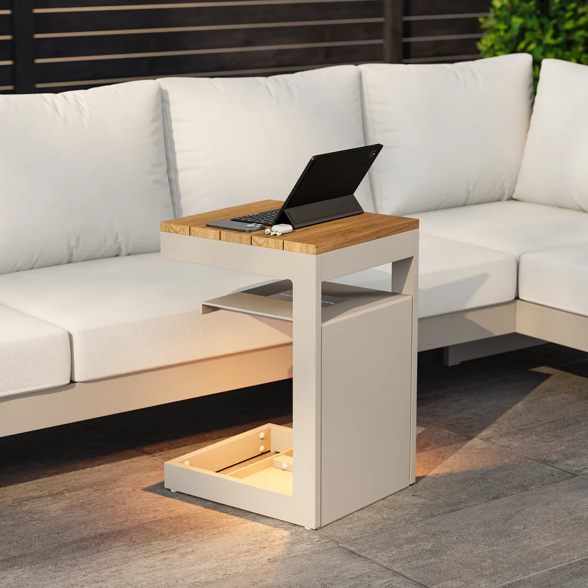 Tevara Outdoor Teak & Aluminum Solar Side Table (17") — image 11
