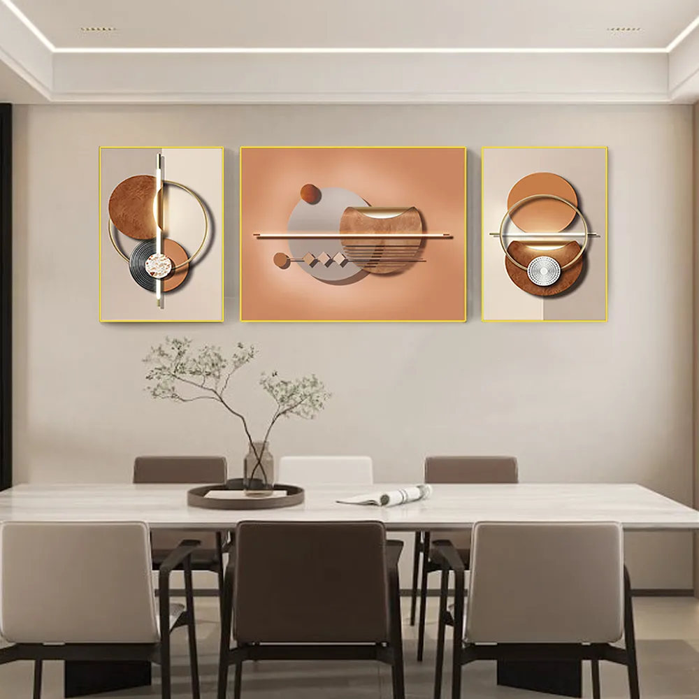 3 Pieces Geometric Abstract Wall Decor Set Modern Canvas Print with Frame Living Room — image 4
