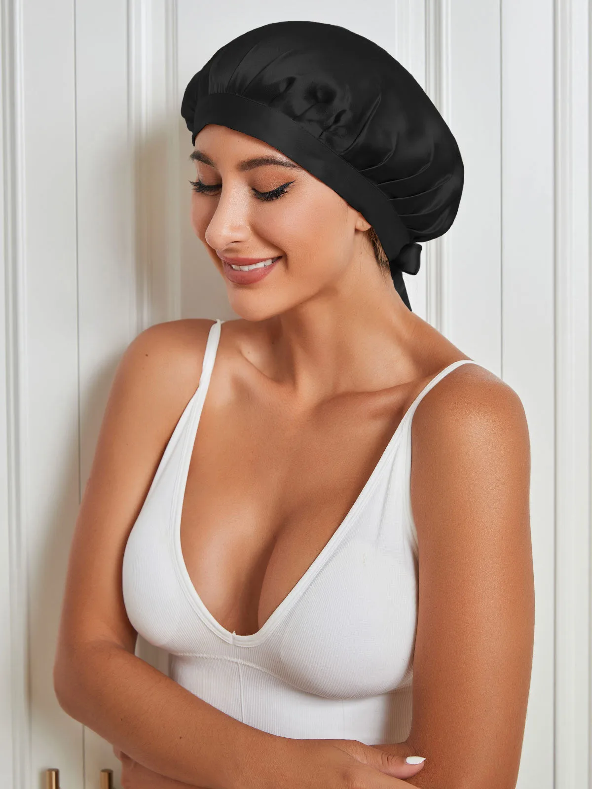 100% Mulberry Silk Sleep Cap for Hair Protection, Anti-Frizz Night Bonnet — image 4