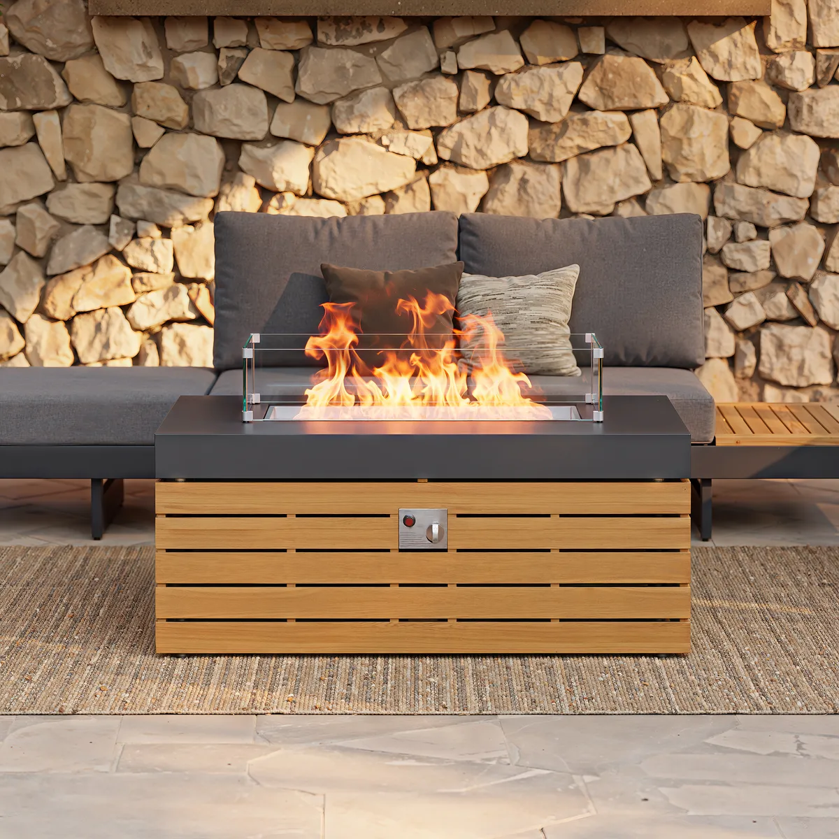Tevara 39" Propane Gas Fire Pit Table with Glass Propane Gas Tank Cover Table — image 15