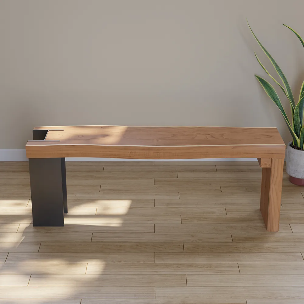 Natural Wood Entryway Bench Modern Bench with Steady Metal Legs (47.2'') — image 2