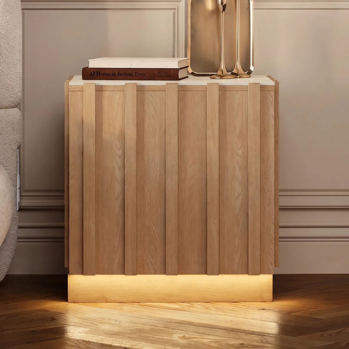 Aura Natural Ash Wood Led Nightstand with Charging Station — image 12