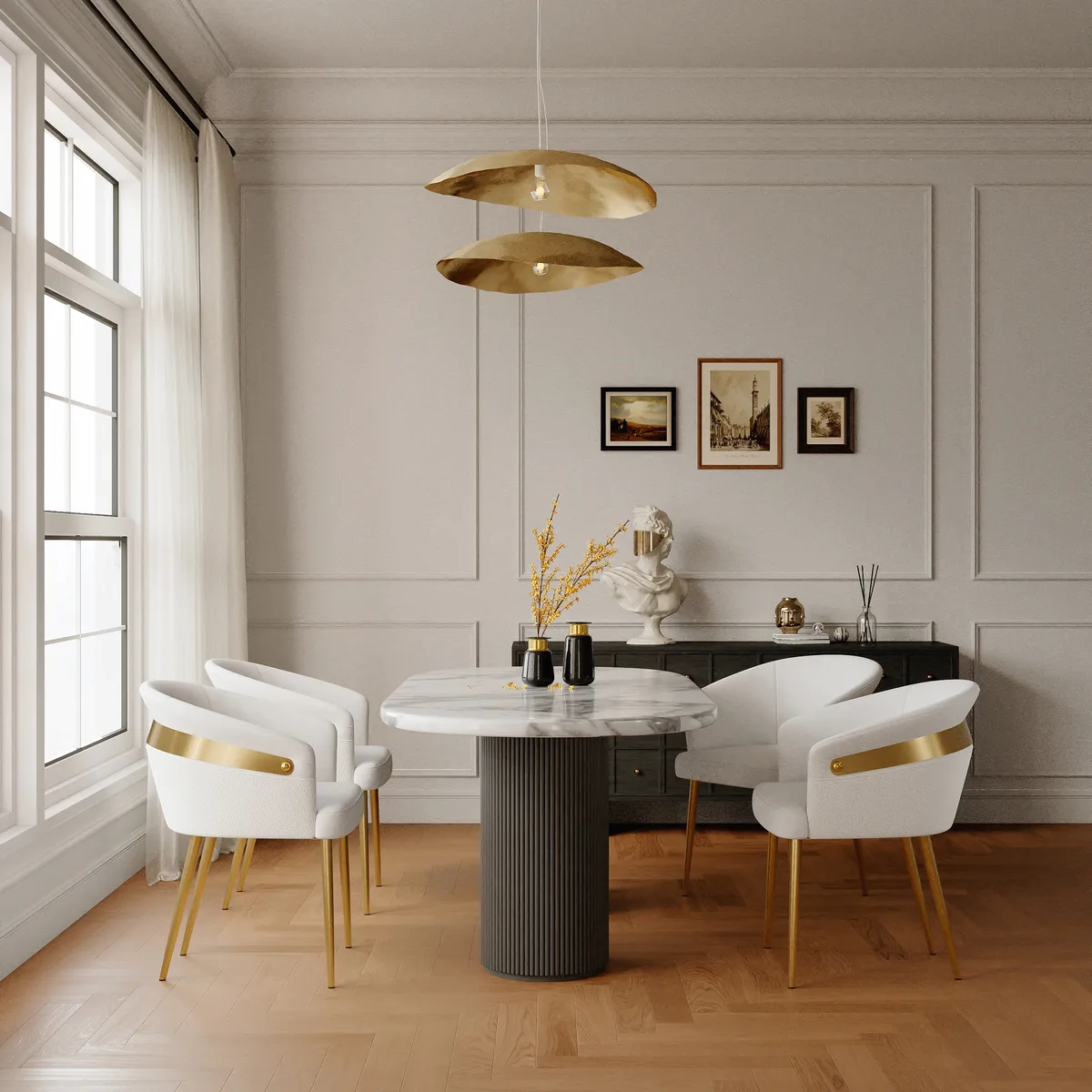 Modern Black PU Leather Dining Chair Curved Back with Gold Legs — image 3