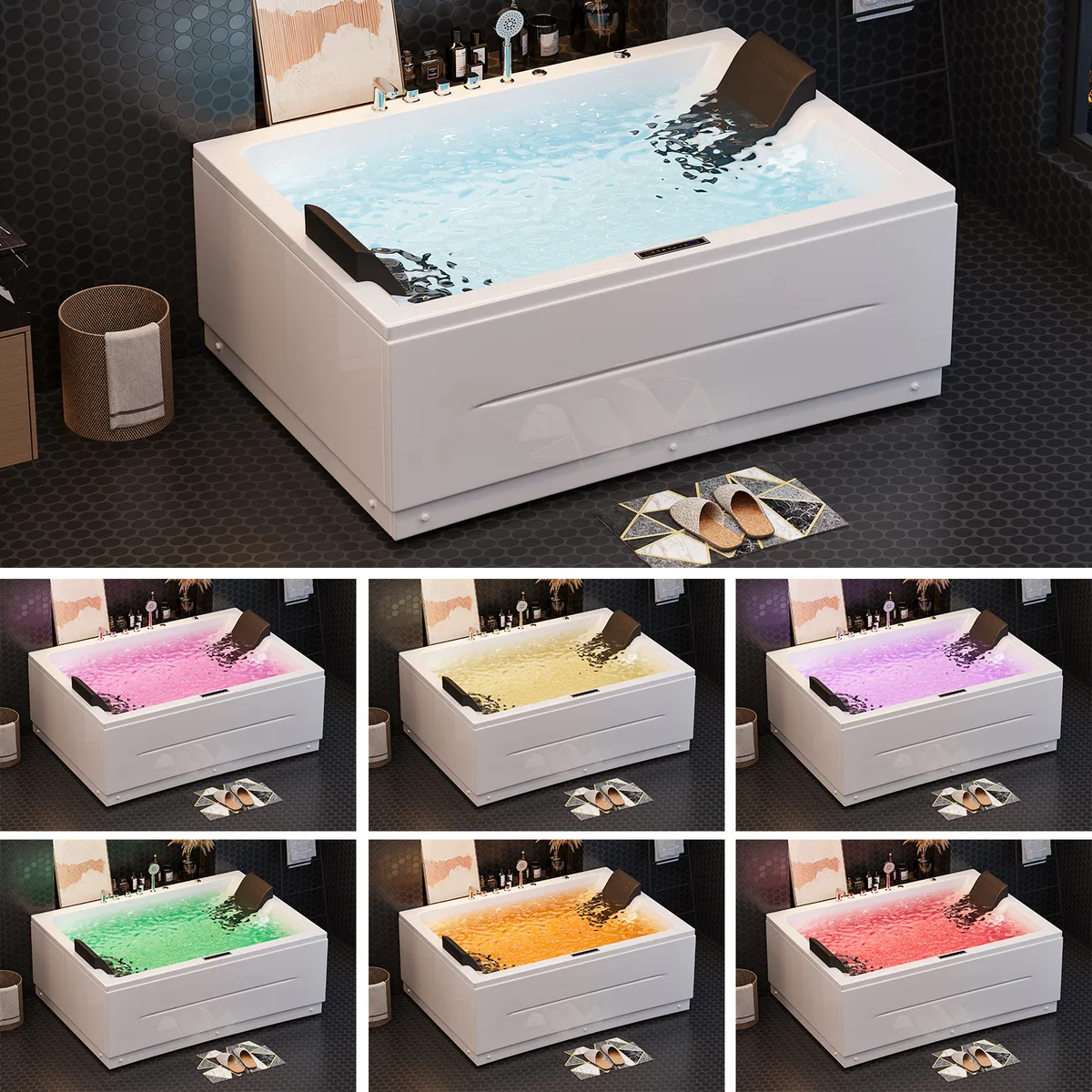 71" Double Acrylic Whirlpool Bathtub Jetted with Temperature Control & LED Whirlpool Heated Corner Tub — image 7