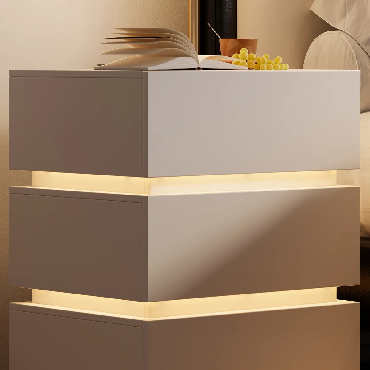 Smart 3-Drawer Nightstand with Charging Station Bedside Table with Light — image 20