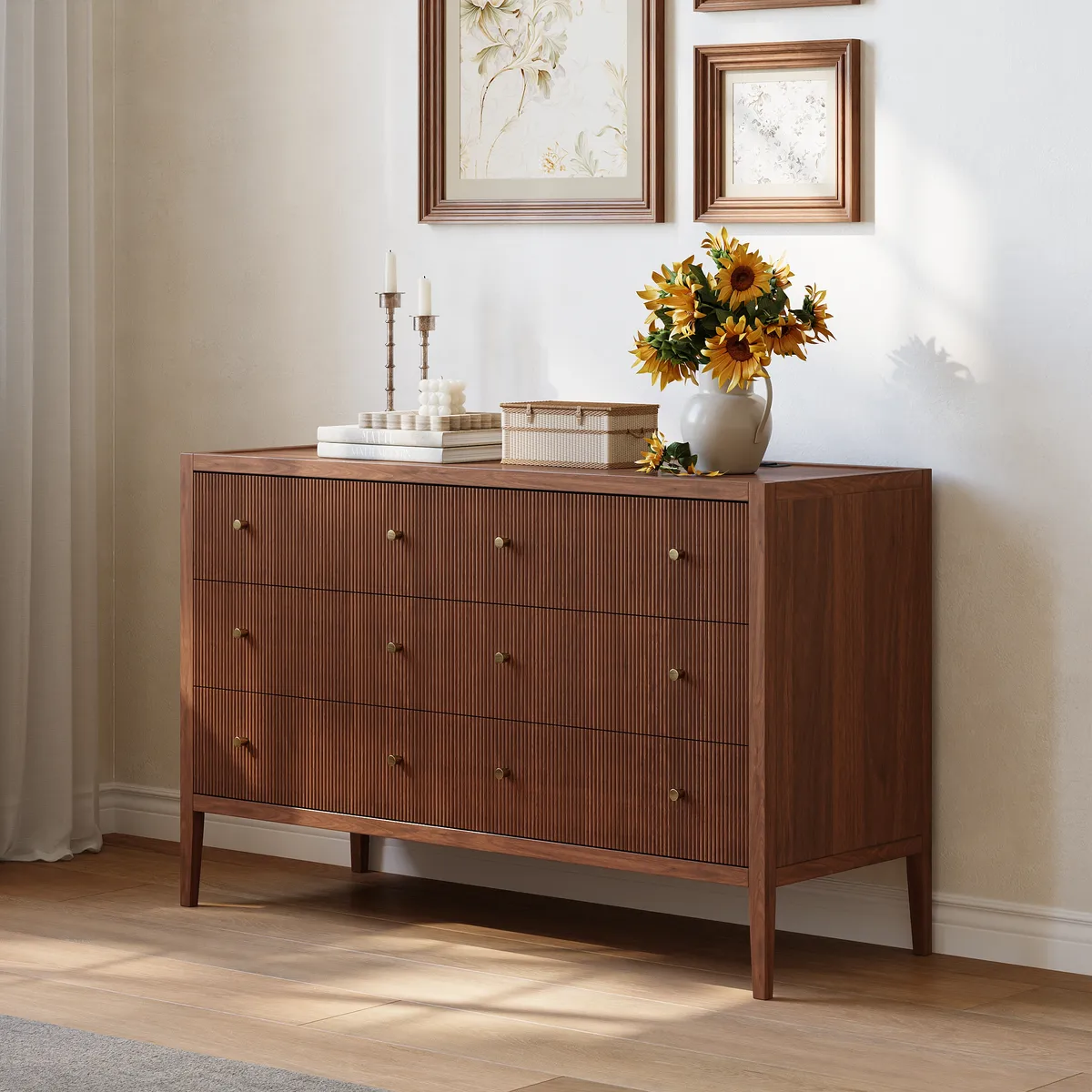 47" Fluted Natural 6-Drawer Dresser with Charging Station — image 11