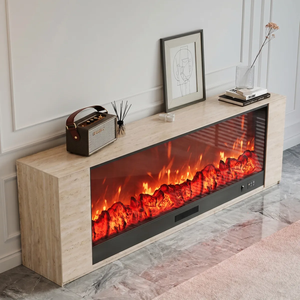 71" Sintered Stone Electric Fireplace TV Stand with Remote Control — image 3