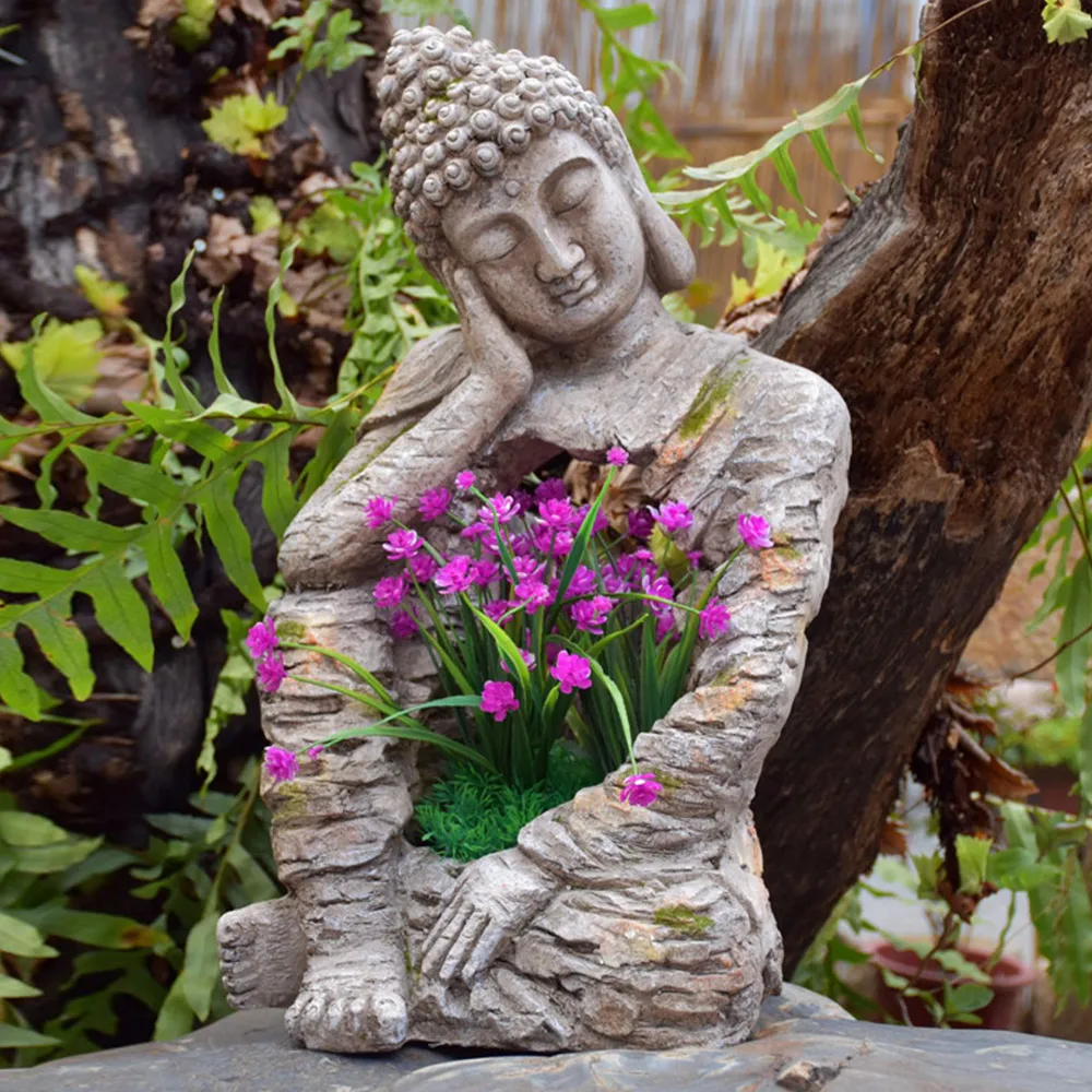 Sleeping Buddha Garden Sculpture Magnesium Oxide Yard & Patio Yard Stuatues (20.1" High)