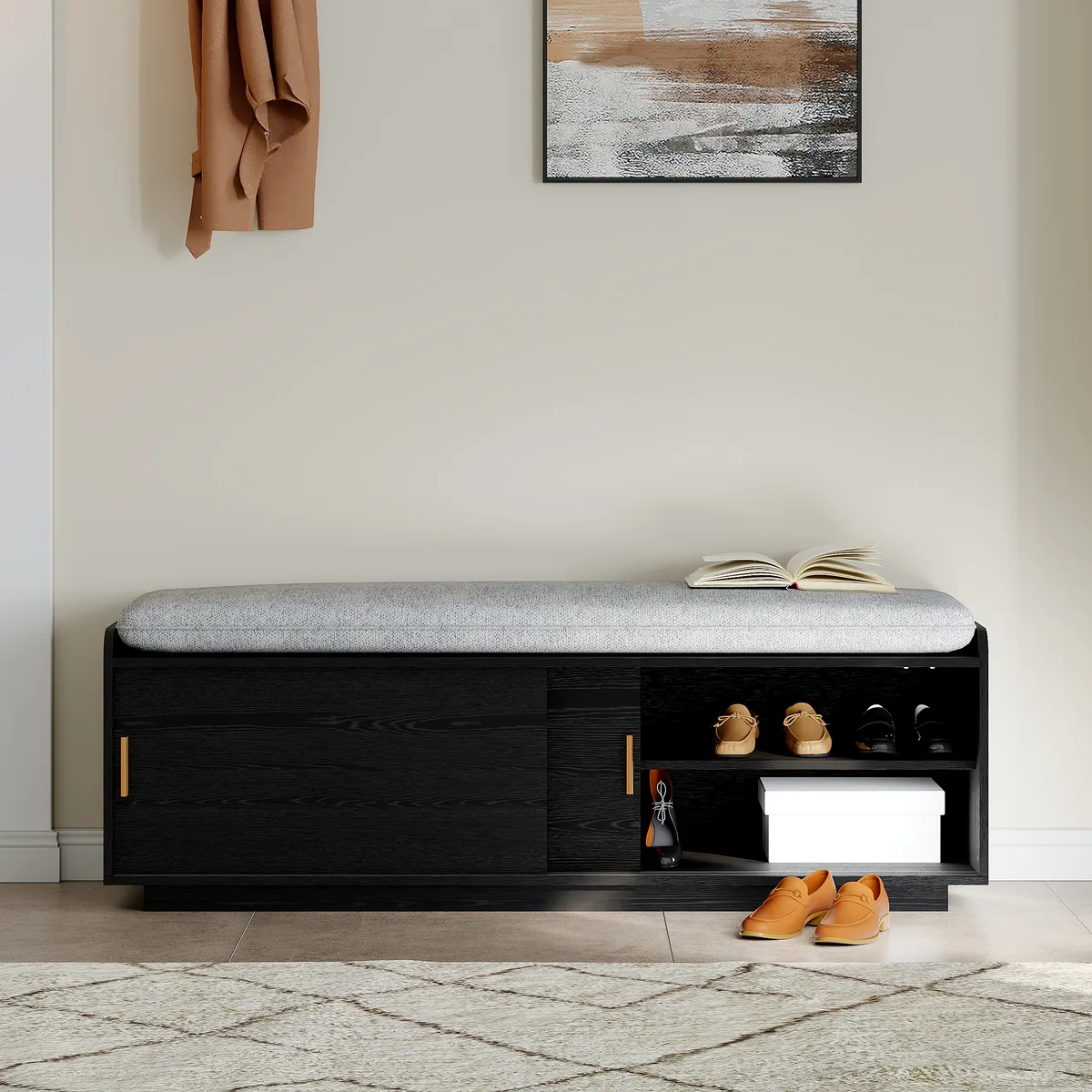 2 Doors Shoe Storage Entryway Bench — image 4