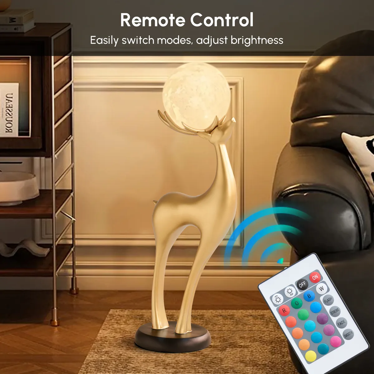 Modern Resin Deer Floor Lamp with Remote Control – 30" Tall with Light-Up Ball — image 9