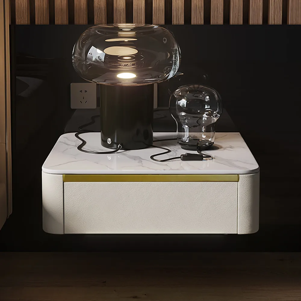 Modern Floating Corduroy Smart Nightstand Bedside Table with Light — image 18