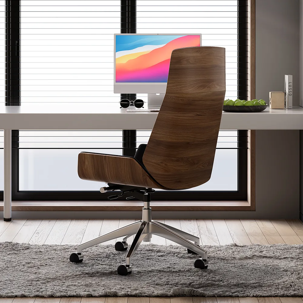 Black Faux Leather Office Chair Desk Chair with Wheels & Adjustable Height — image 8