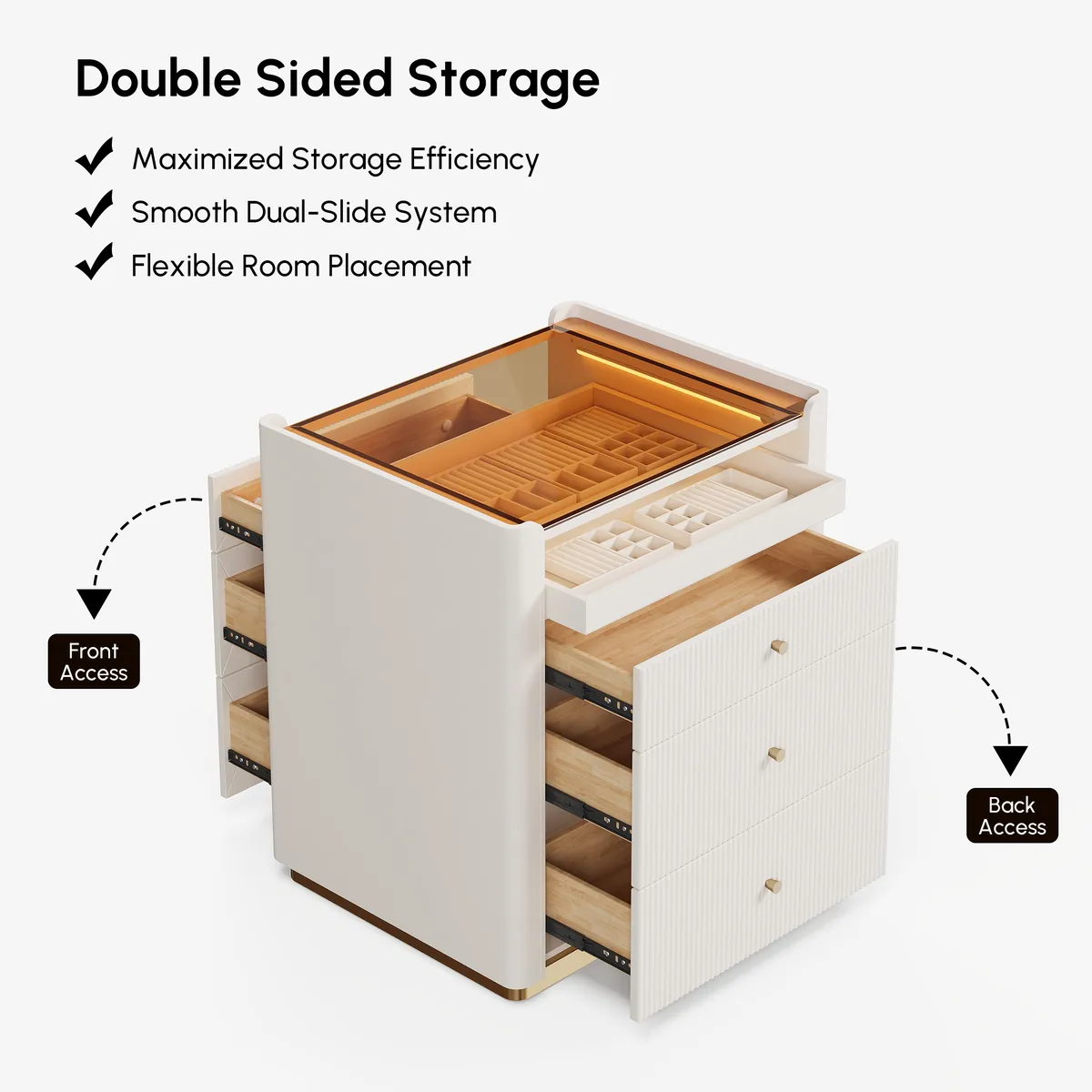 Modern Fluted Leather Closet Island 7 Drawer Dresser with Light & Jewelry Storage — image 3