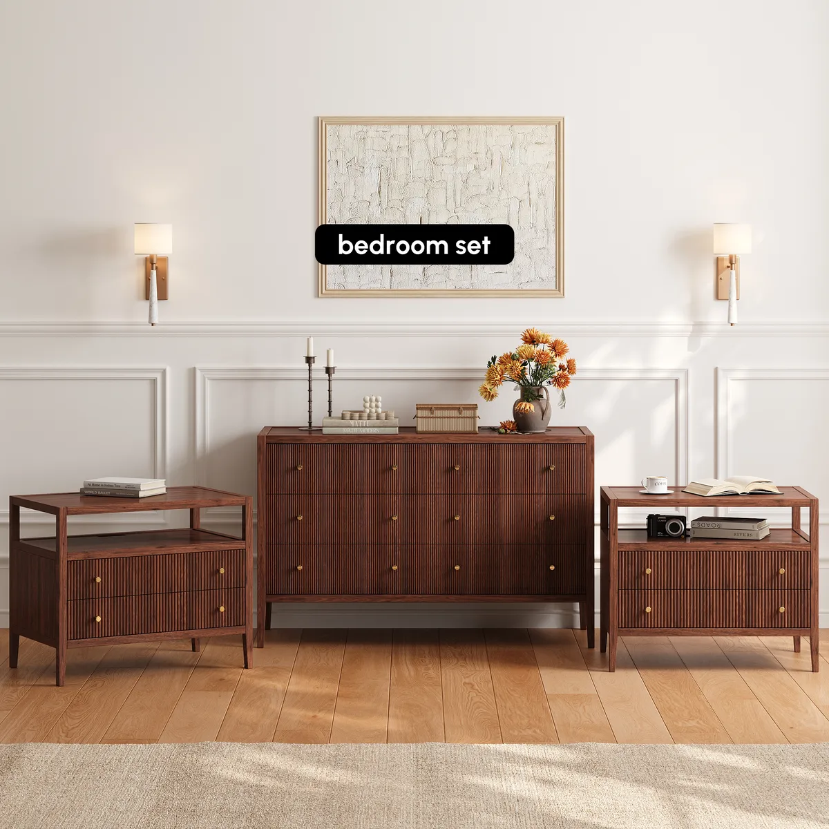 47" Fluted Natural 6-Drawer Dresser with Charging Station — image 16