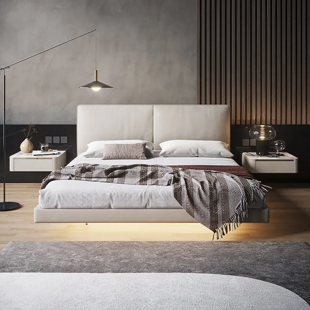Modern Floating Corduroy Smart Nightstand Bedside Table with Light — image 21