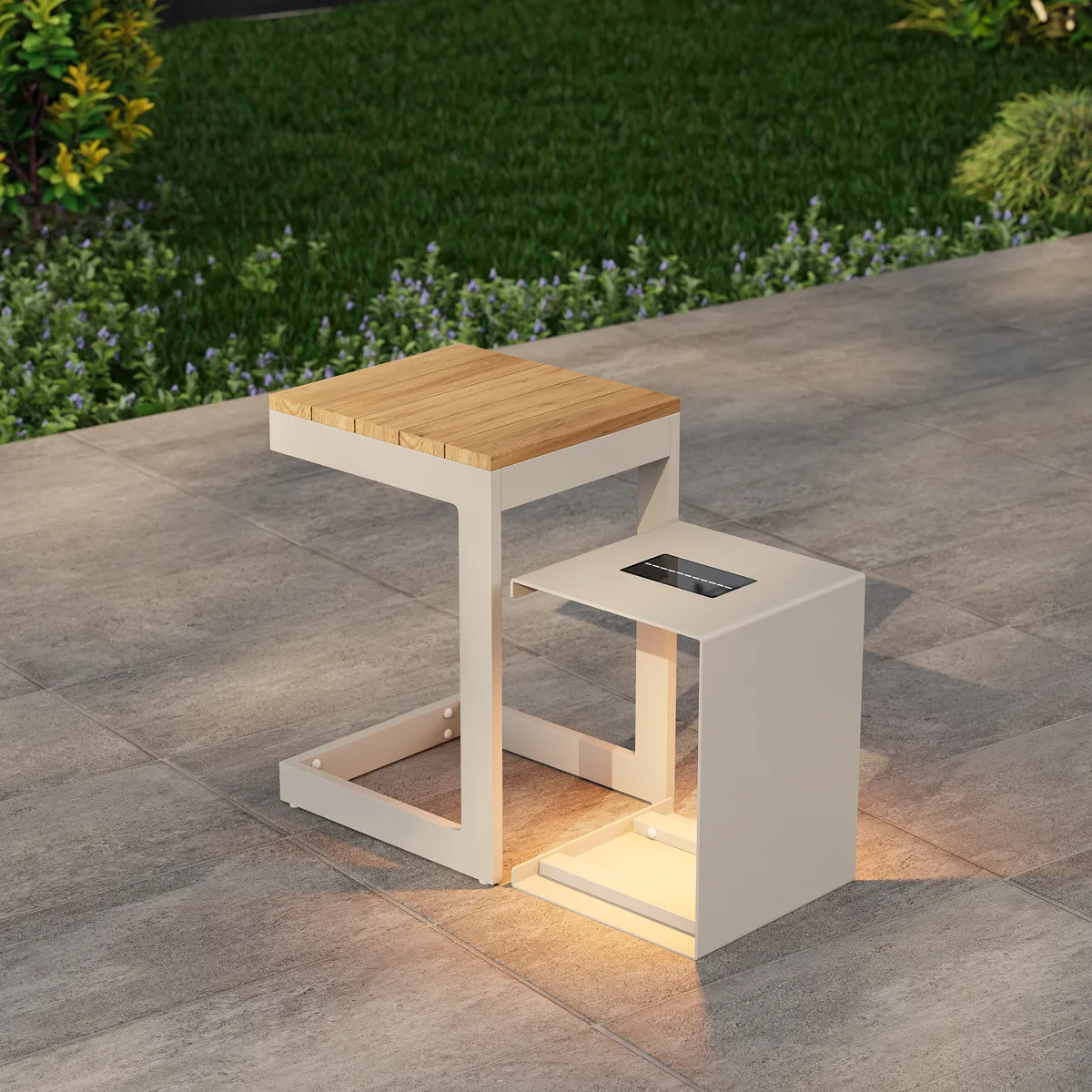 Tevara Outdoor Teak & Aluminum Solar Side Table (17") — image 13