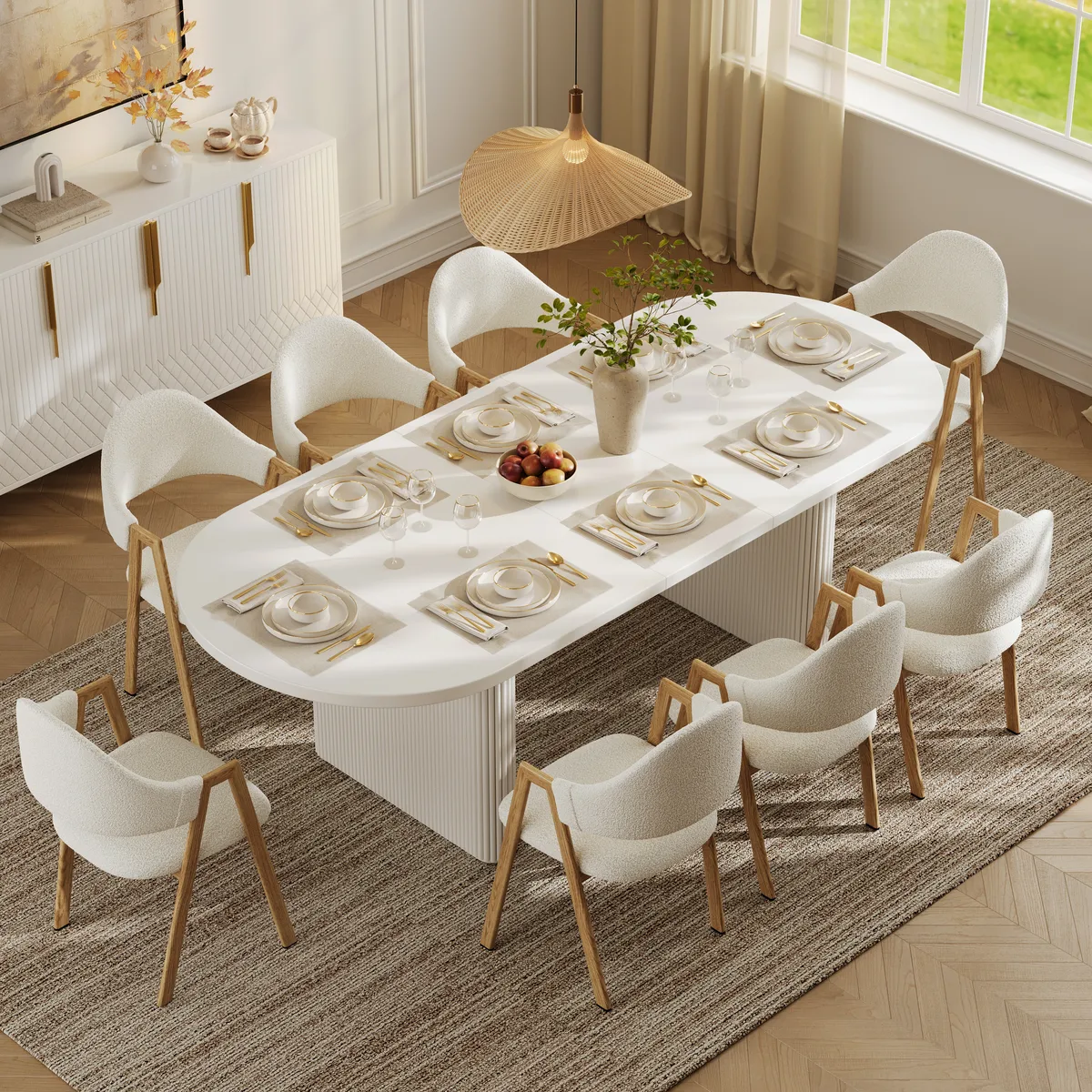 Japandi 79"-94" Oval Extendable Black Dining Table Butterfly Leaf 6-8 Seater — image 21