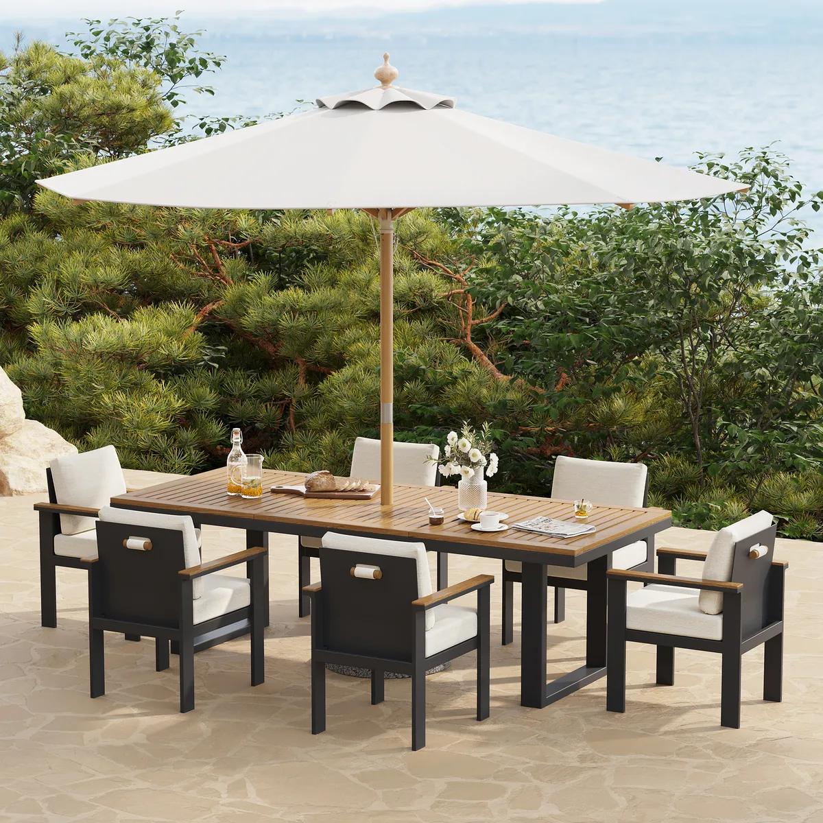 Tevara 5 Pieces Rectangle Wood & Aluminum Outdoor Patio Dining Set for 4 Person — image 23