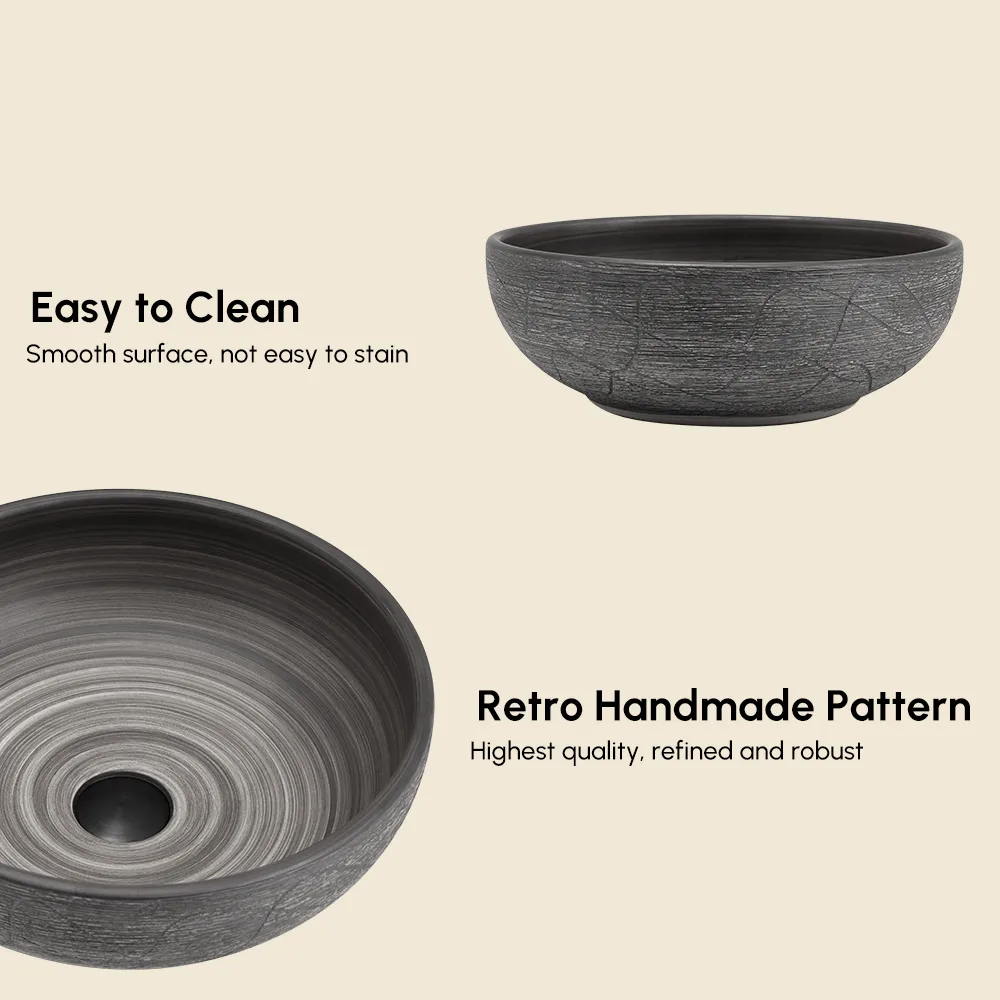 15.7" Ceramic Round Bathroom Vessel Sink Retro Washbasin — image 13