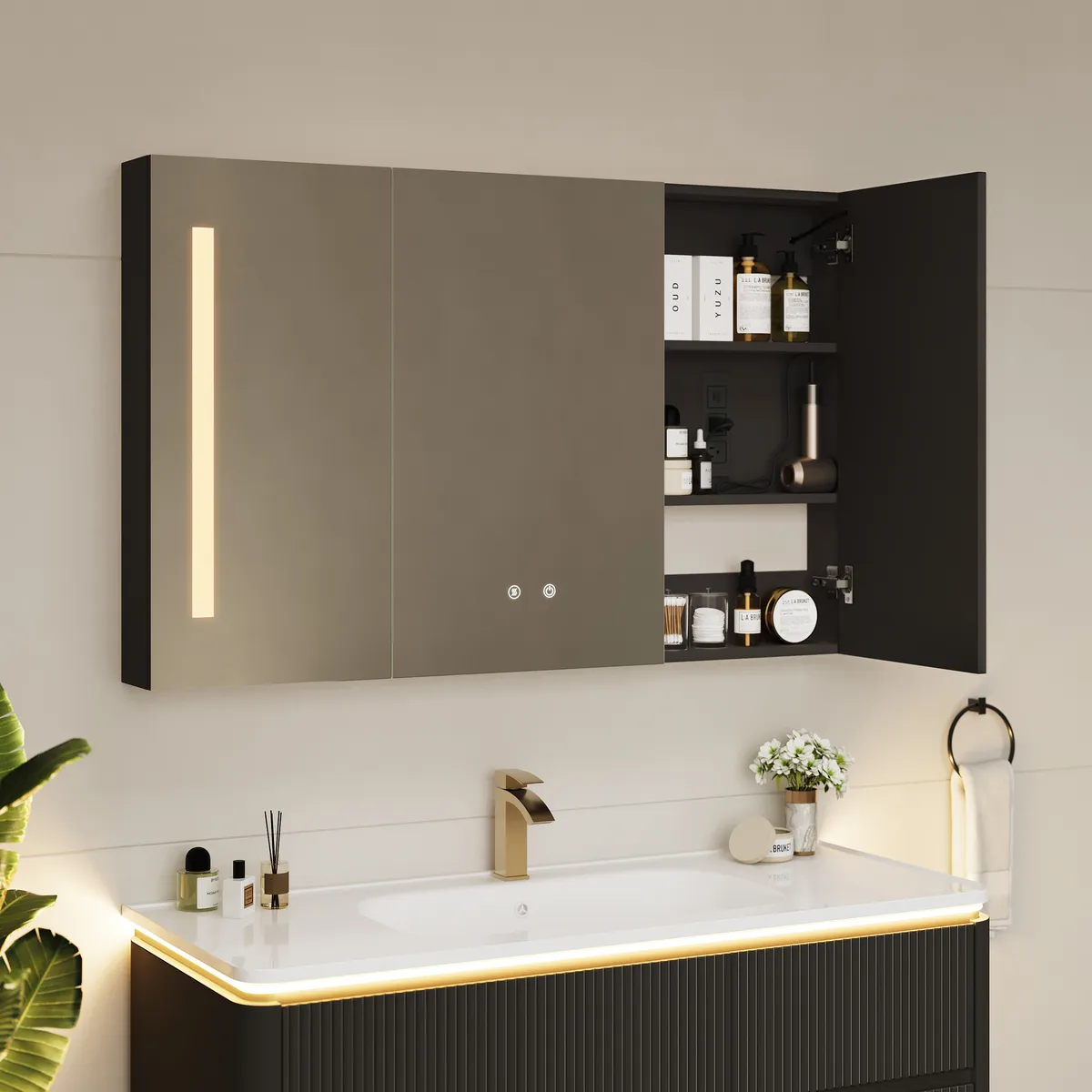 47" Modern Wall-mounted LED Bathroom Medicine Cabinet Vanity Mirror with Storage — image 13