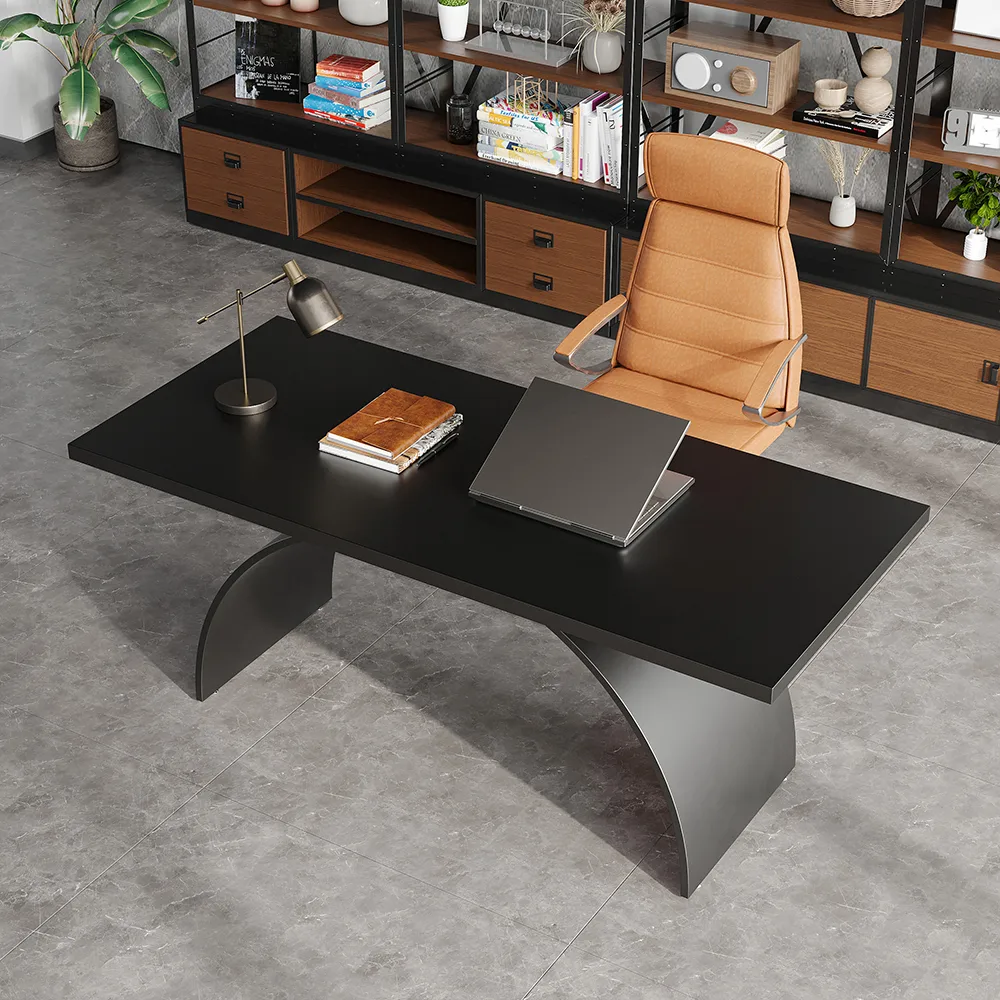 70.9" Industrial Black Rectangular Writing Desk & Office Desk Chair Set High Back — image 13