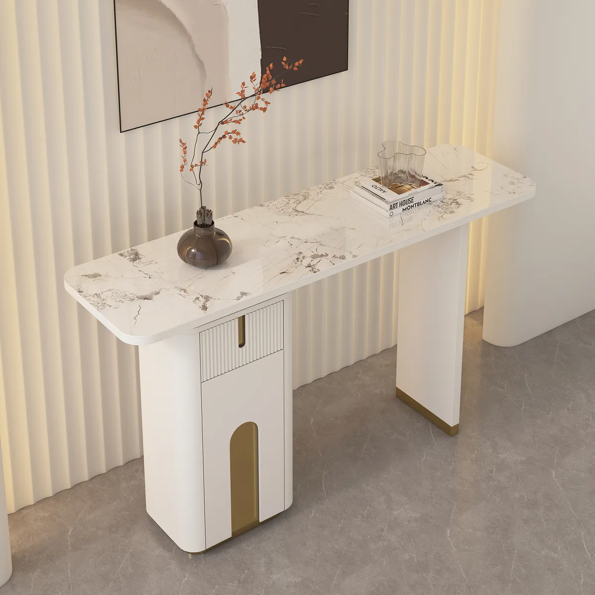 48" Modern Sintered Stone Console Table with Storage Entryway Table — image 3