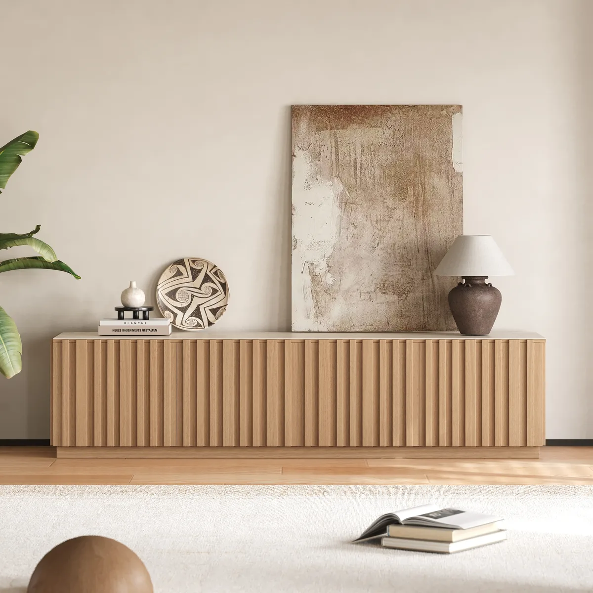 Aura 83" Ash Wood Fluted Smoked Brown TV Stand with Sintered Stone Top — image 24