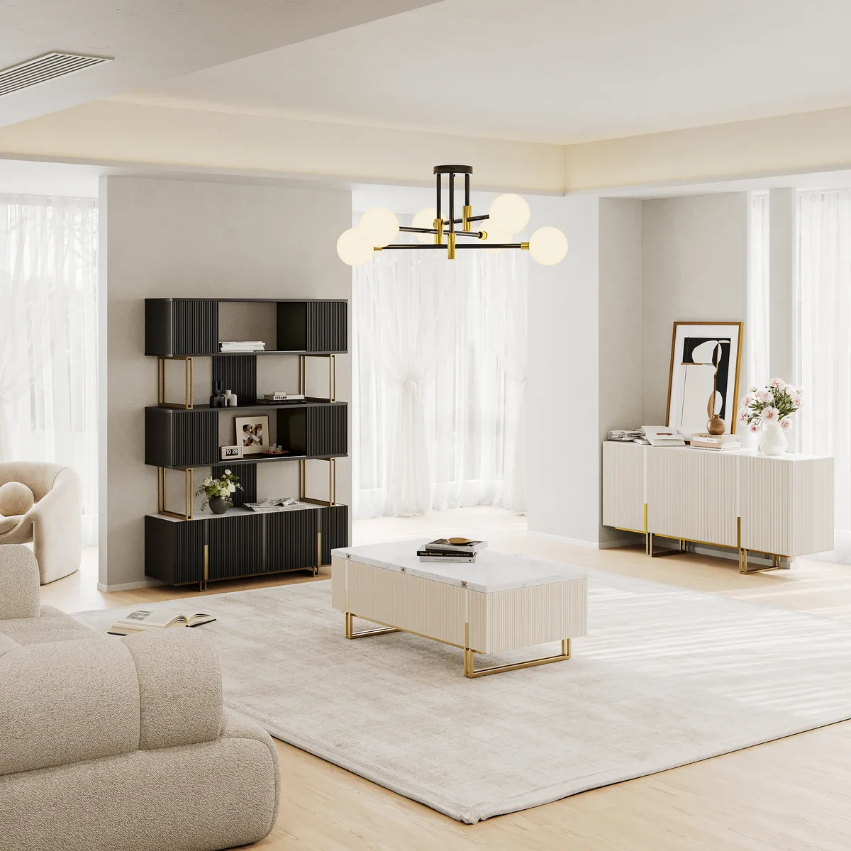 5-Shelf Off-white Bookshelf Etagere Tall Bookcase for Home & Office (72.8" High) — image 4