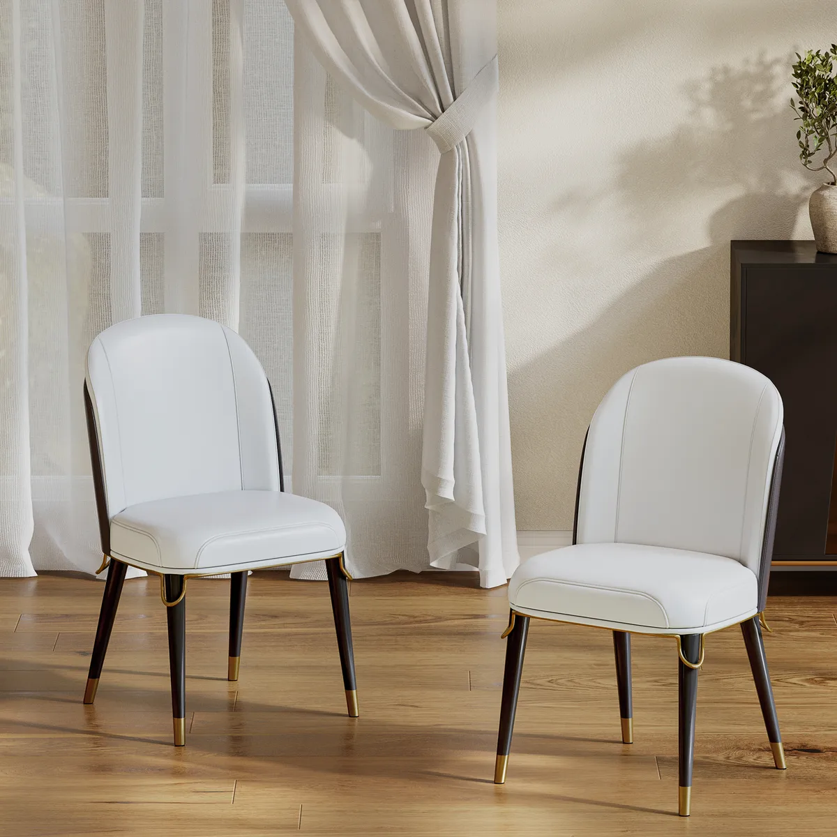 Modern Dining Chairs PU Leather with Upholstered Warm White Dining Room Chairs 4-Pieces — image 3
