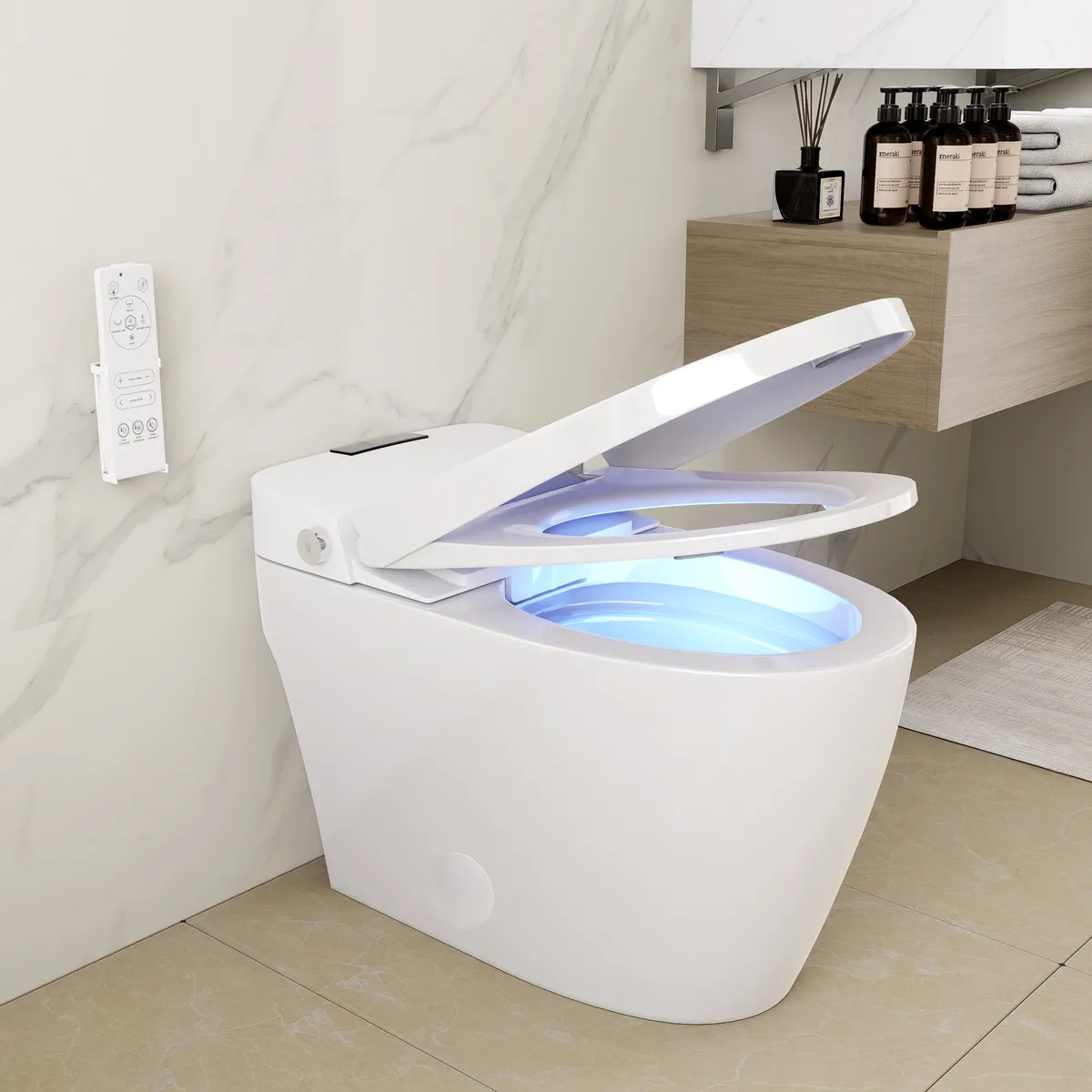 Set of Two Smart Toilet Floor Mounted One-Piece Self Clean Tankless Bidet Toilet